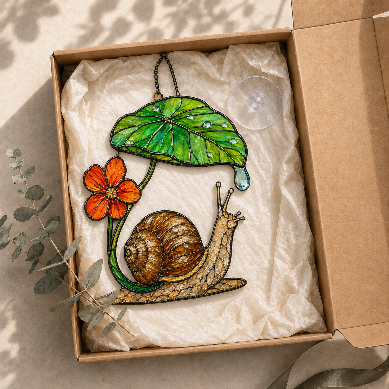 Snail & Leaf Umbrella Holographic Acrylic Suncatcher
