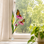 Monarch Butterfly & Coneflower Holographic Acrylic Suncatcher with Crystal