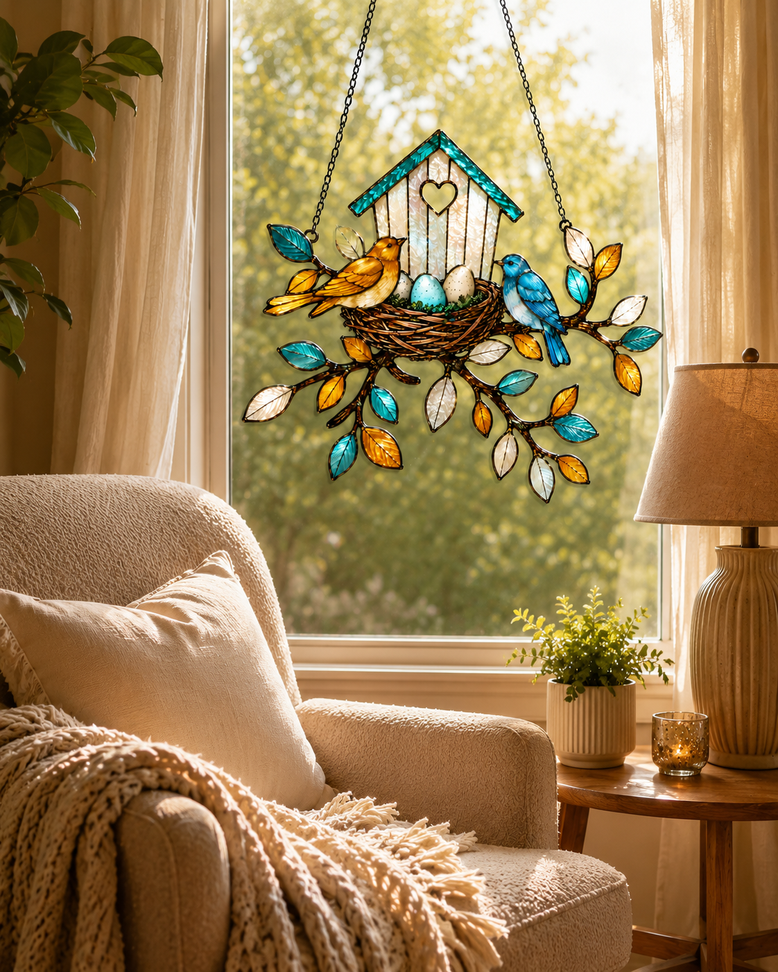 Birdhouse & Nest with Eggs Holographic Acrylic Suncatcher