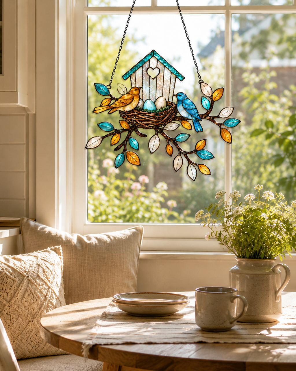 Birdhouse & Nest with Eggs Holographic Acrylic Suncatcher
