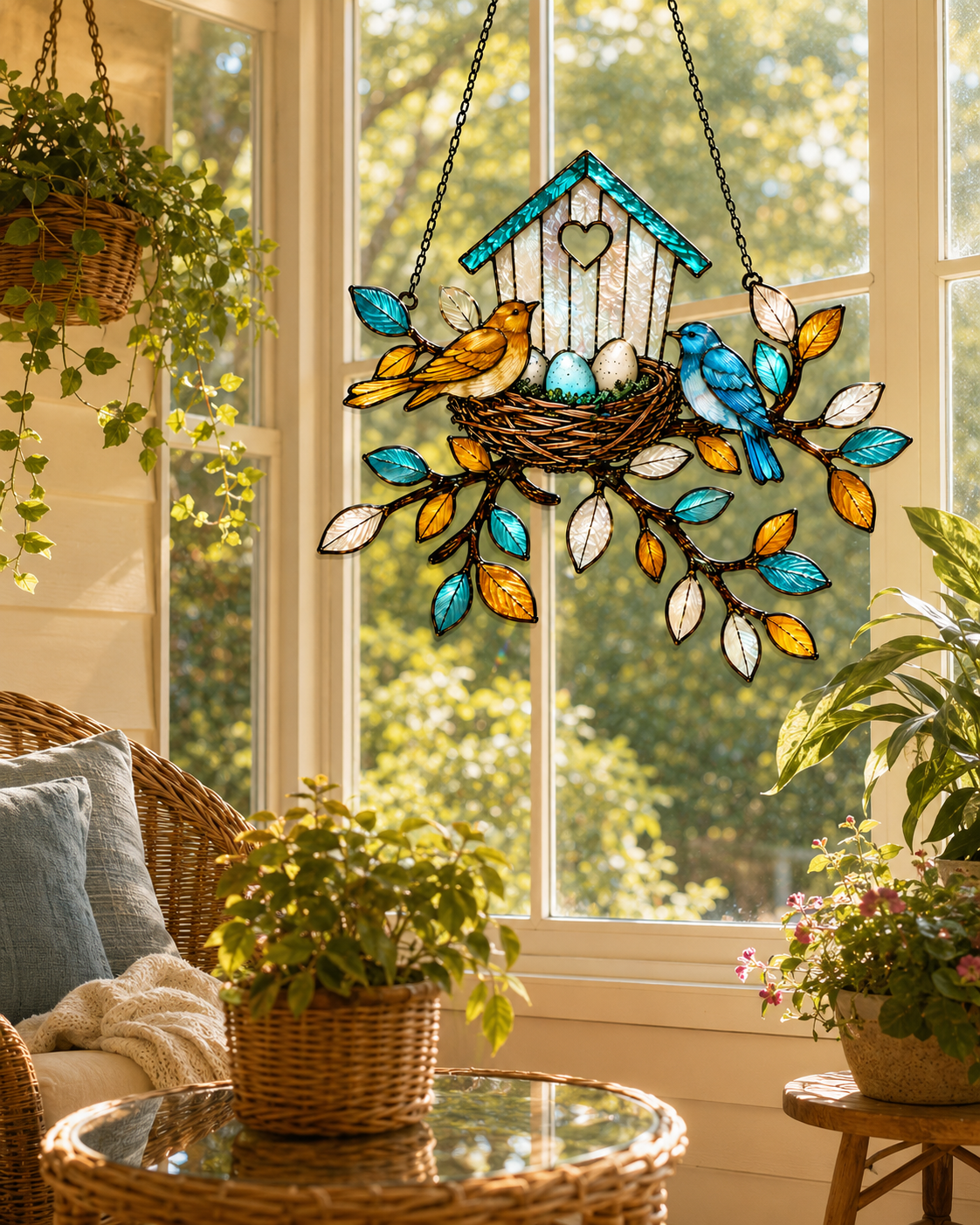 Birdhouse & Nest with Eggs Holographic Acrylic Suncatcher