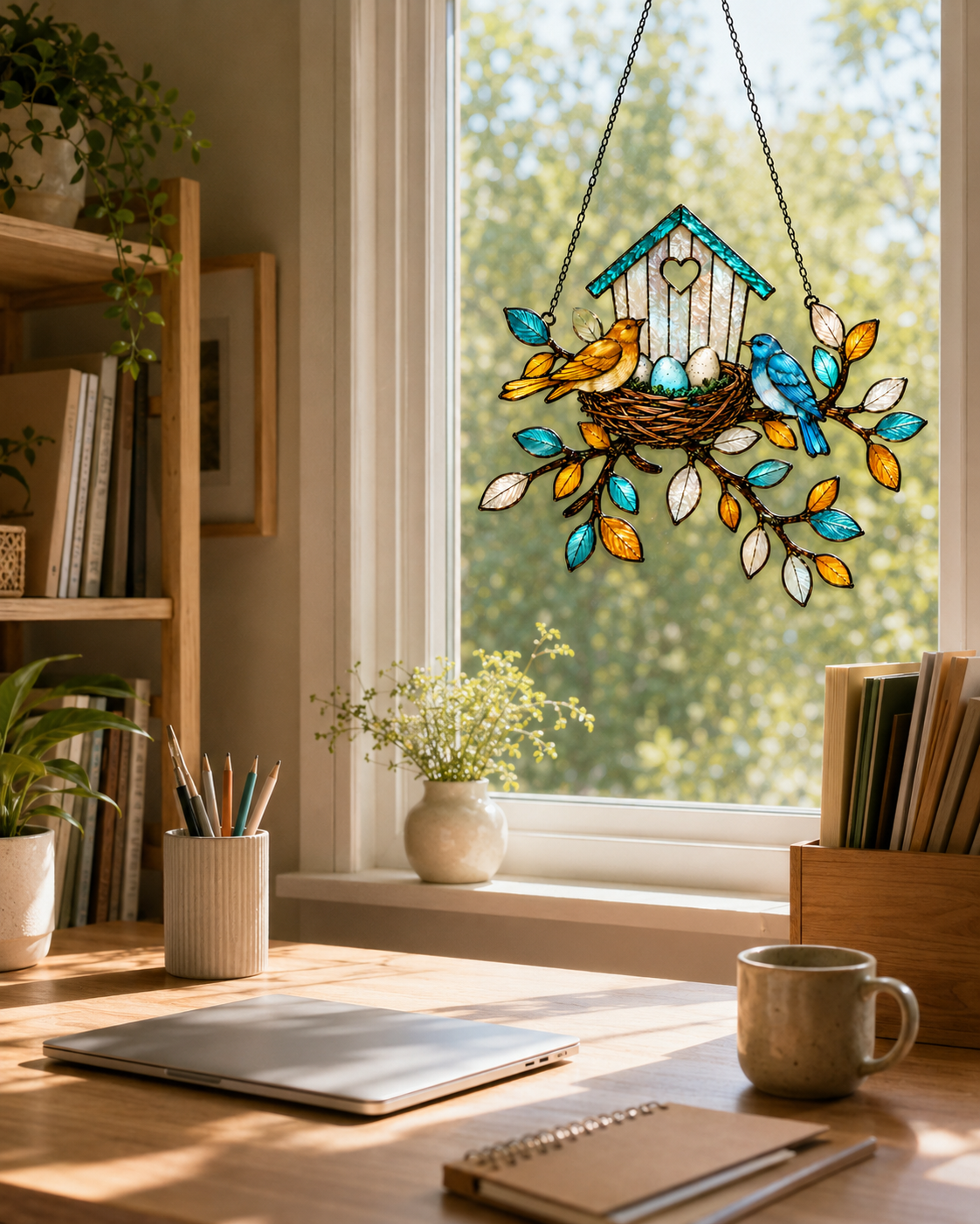 Birdhouse & Nest with Eggs Holographic Acrylic Suncatcher