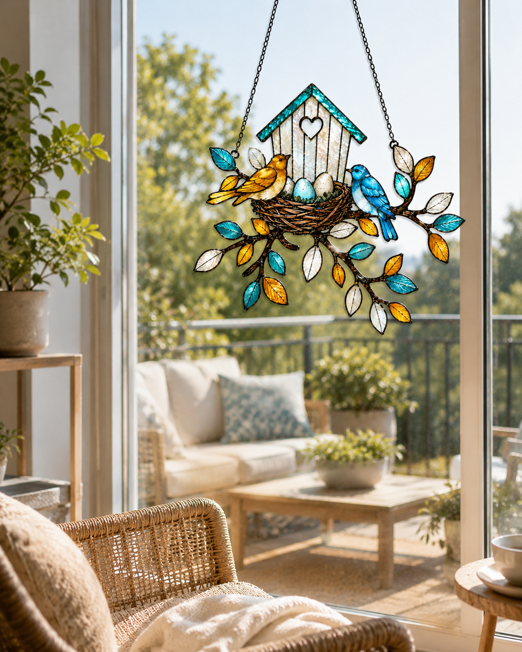 Birdhouse & Nest with Eggs Holographic Acrylic Suncatcher