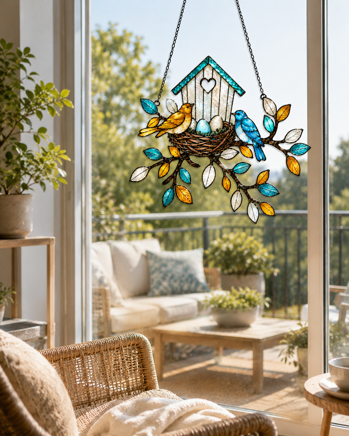 Birdhouse & Nest with Eggs Holographic Acrylic Suncatcher