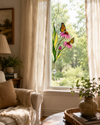 Monarch Butterfly & Coneflower Holographic Acrylic Suncatcher with Crystal