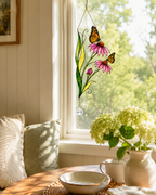 Monarch Butterfly & Coneflower Holographic Acrylic Suncatcher with Crystal