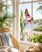 Monarch Butterfly & Coneflower Holographic Acrylic Suncatcher with Crystal