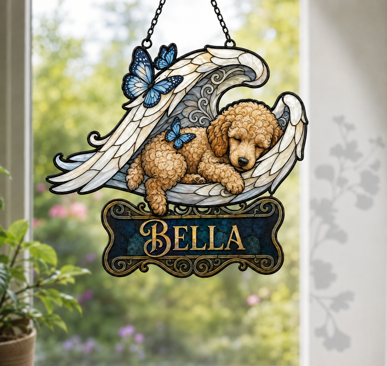 Personalized Dog Memorial Angel Wings Holographic Acrylic Suncatcher