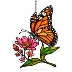 Monarch Butterfly & Pink Wildflower Holographic Acrylic Suncatcher