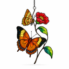 Orange Butterflies & Red Blossom Holographic Acrylic Suncatcher