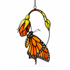 Monarch Butterfly & Pink Milkweed Bloom Holographic Acrylic Suncatcher