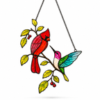 Cardinal & Hummingbird Berry Branch Holographic Acrylic Suncatcher