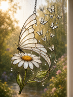 Butterfly and Daisy Holographic Acrylic Suncatcher