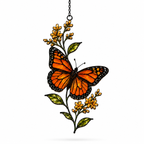 Monarch Butterfly & Yellow Wildflower Sprig Holographic Acrylic Suncatcher