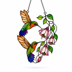 Hummingbird Pair & Pink Fuchsia Holographic Acrylic Suncatcher