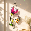 Pink Magnolia & Butterfly Holographic Acrylic Suncatcher