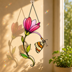 Pink Magnolia & Butterfly Holographic Acrylic Suncatcher