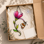 Pink Magnolia & Butterfly Holographic Acrylic Suncatcher