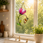 Pink Magnolia & Butterfly Holographic Acrylic Suncatcher