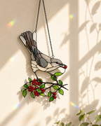 Mockingbird & Red Berries Holographic Acrylic Suncatcher