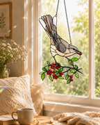 Mockingbird & Red Berries Holographic Acrylic Suncatcher