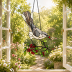 Mockingbird & Red Berries Holographic Acrylic Suncatcher