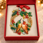 Holly Wreath Christmas Ornament — A Pair of Cardinals, Chickadees, Snowy Owls, Foxes, Penguins, Polar Bears, Reindeer & More, Couple Keepsake