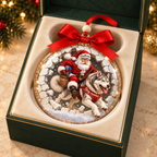Personalized Santa & Dog Christmas Ornament — Santa Rides Your German Shepherd, Bernese, Rottweiler, Great Pyrenees or Husky Through the Wall, Custom Dog Name