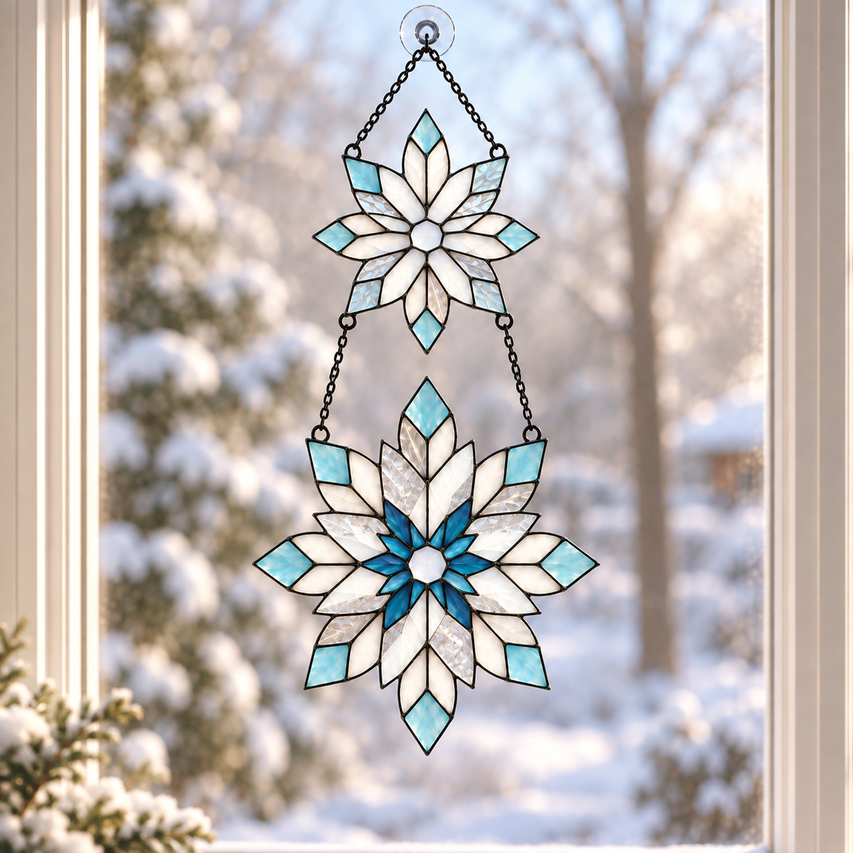 Frosted Snowflake Pair Holographic Acrylic Suncatcher