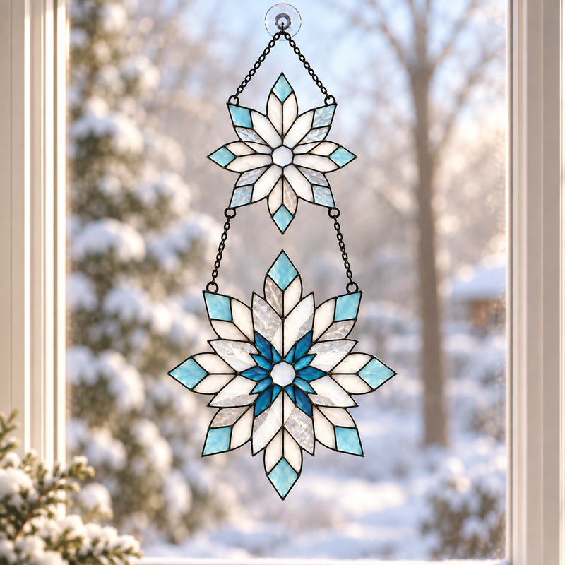 Frosted Snowflake Pair Holographic Acrylic Suncatcher