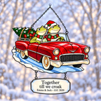 Personalized Frog Couple Christmas Car Holographic Acrylic Suncatcher — Together Till We Croak