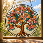 Personalized Tree of Life with Hummingbirds Suncatcher