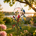 Songbirds on a Branch Pink Moon Holographic Acrylic Suncatcher