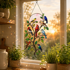 Songbirds on a Branch Pink Moon Holographic Acrylic Suncatcher