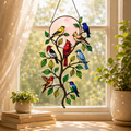 Songbirds on a Branch Pink Moon Holographic Acrylic Suncatcher