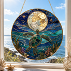 Sea Turtle Moon Stained Glass Suncatcher