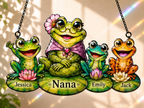 Personalized Nana Frog & Grandkids Holographic Acrylic Suncatcher