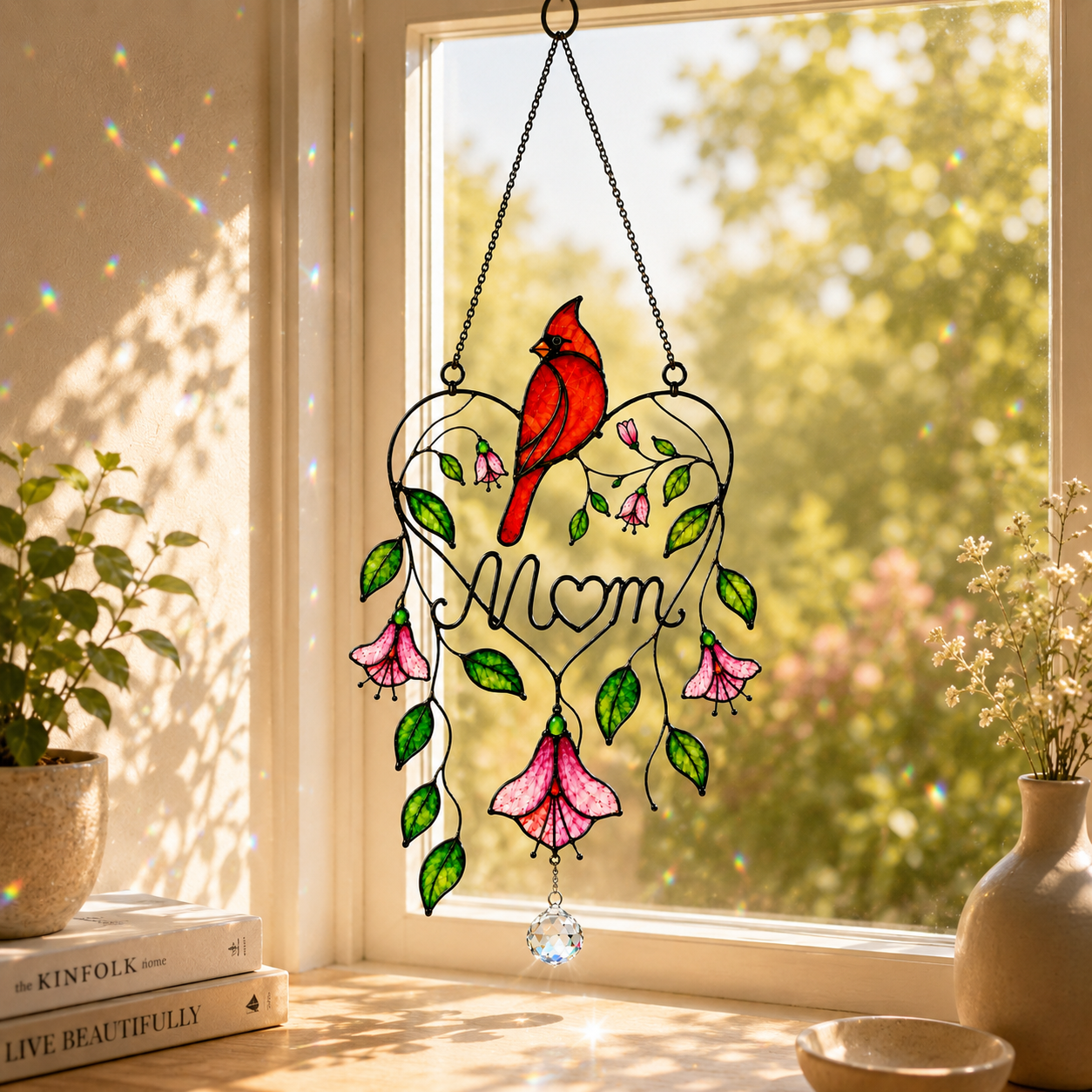 Personalized Memorial Cardinal Holographic Acrylic Suncatcher