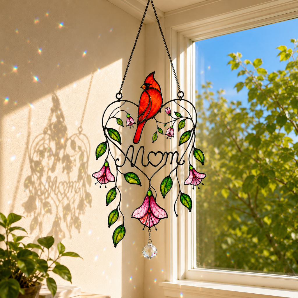 Personalized Memorial Cardinal Holographic Acrylic Suncatcher