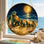 Sea Turtle Family Beach Stained Glass Suncatcher