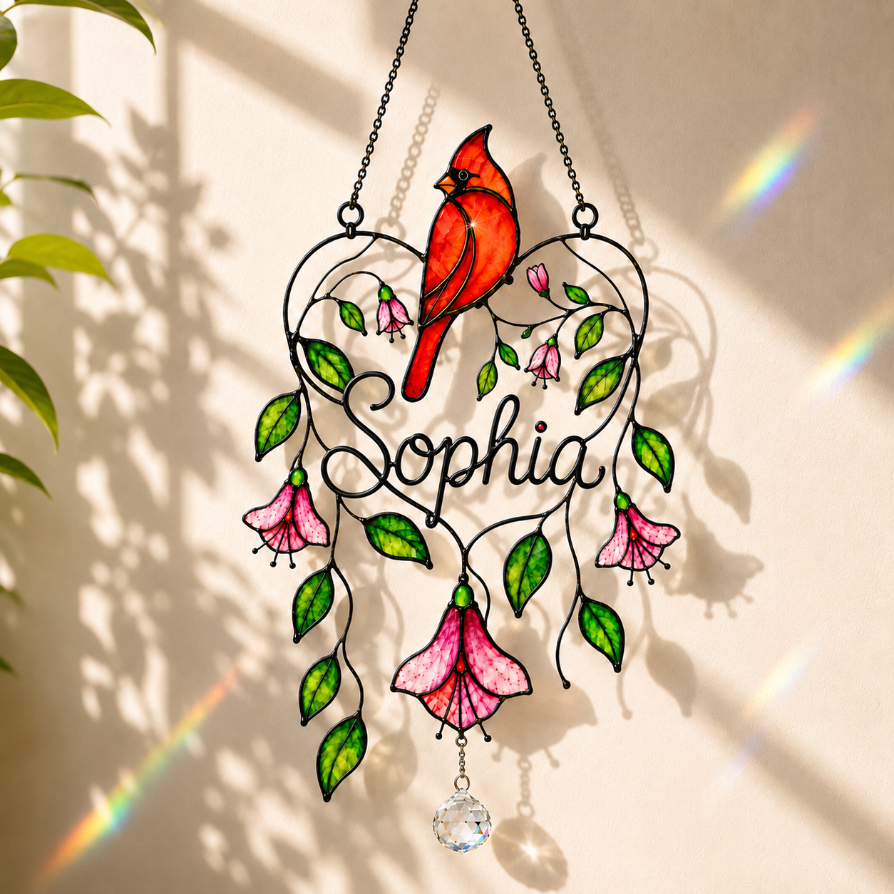 Personalized Memorial Cardinal Holographic Acrylic Suncatcher