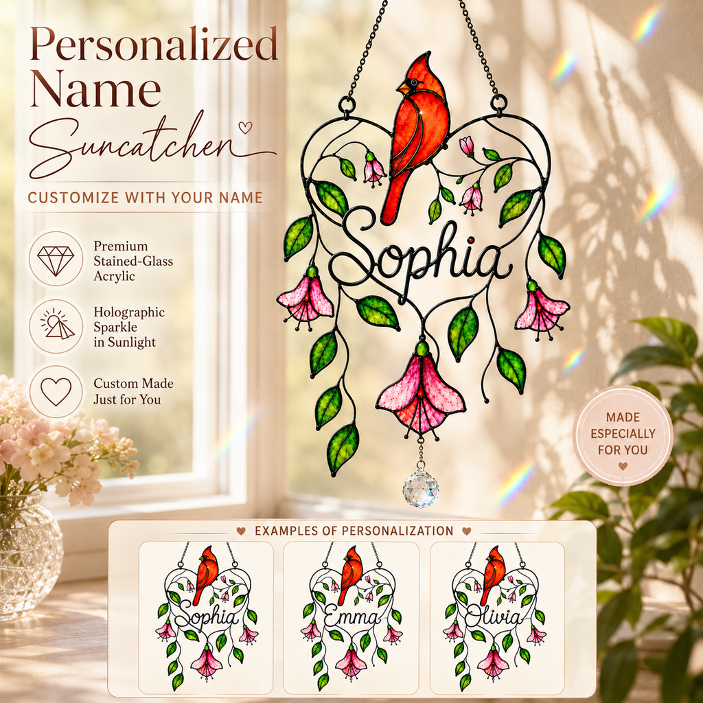 Personalized Memorial Cardinal Holographic Acrylic Suncatcher