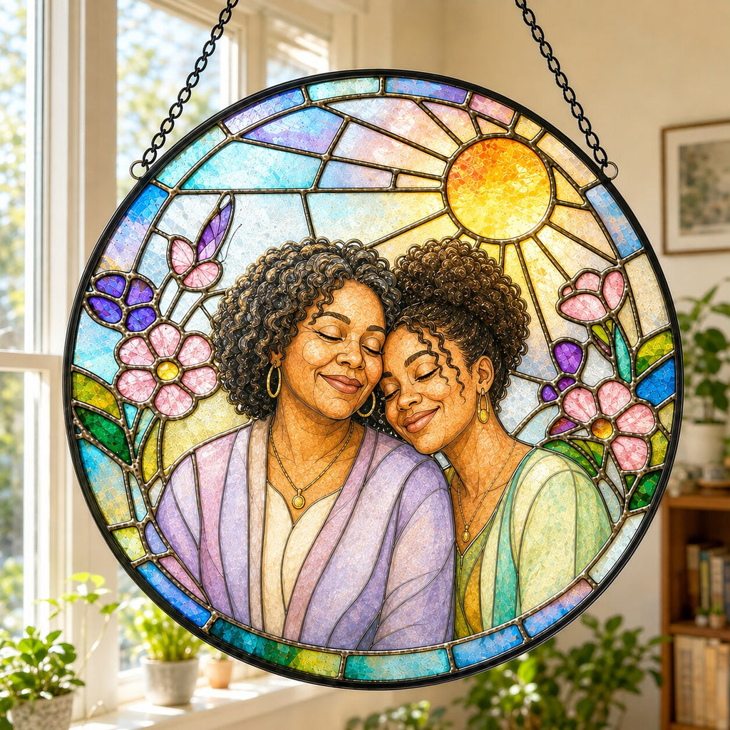Personalized Blossom Sunrise Photo Stained Glass Suncatcher