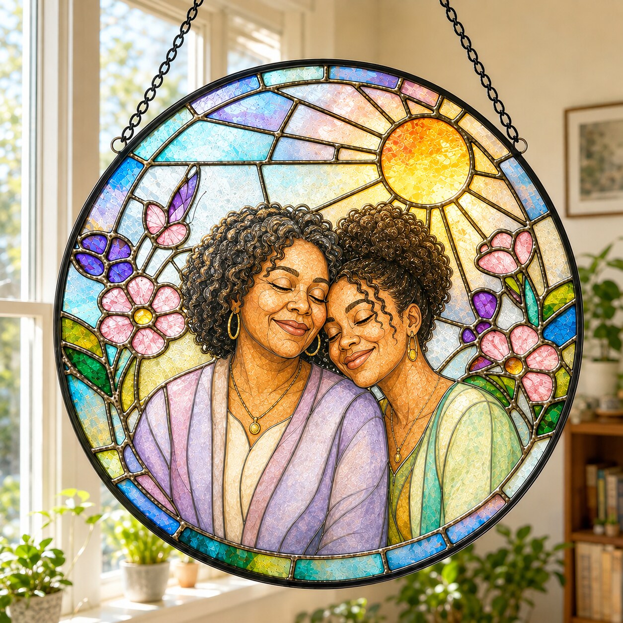 Personalized Blossom Sunrise Photo Stained Glass Suncatcher