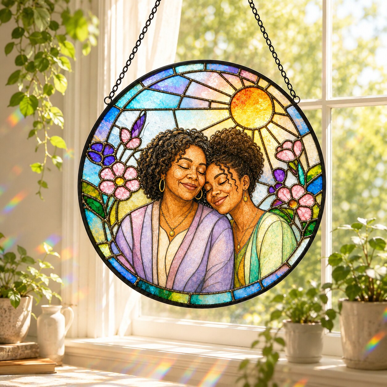 Personalized Blossom Sunrise Photo Stained Glass Suncatcher