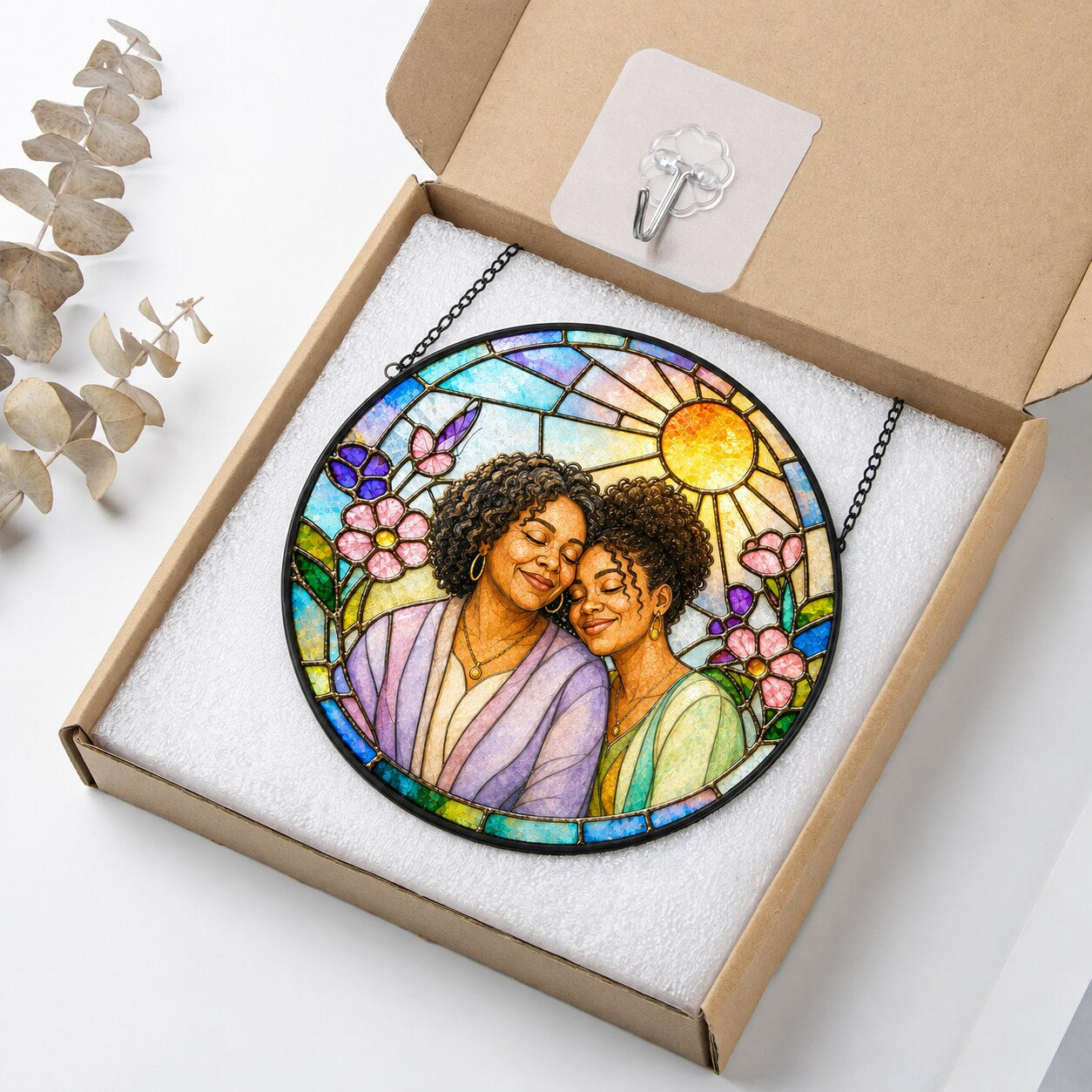 Personalized Blossom Sunrise Photo Stained Glass Suncatcher