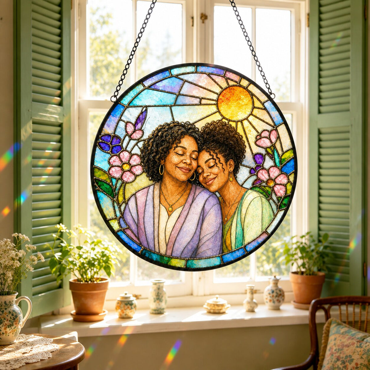 Personalized Blossom Sunrise Photo Stained Glass Suncatcher