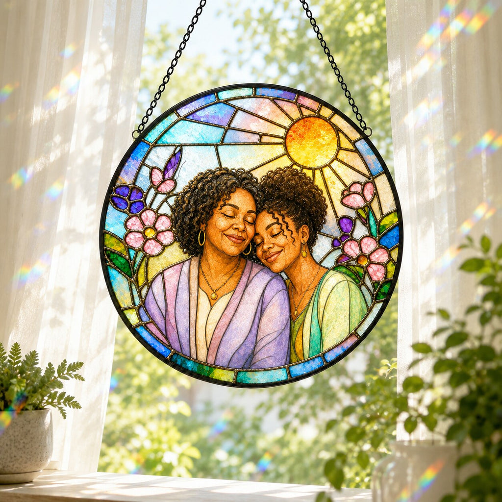 Personalized Blossom Sunrise Photo Stained Glass Suncatcher