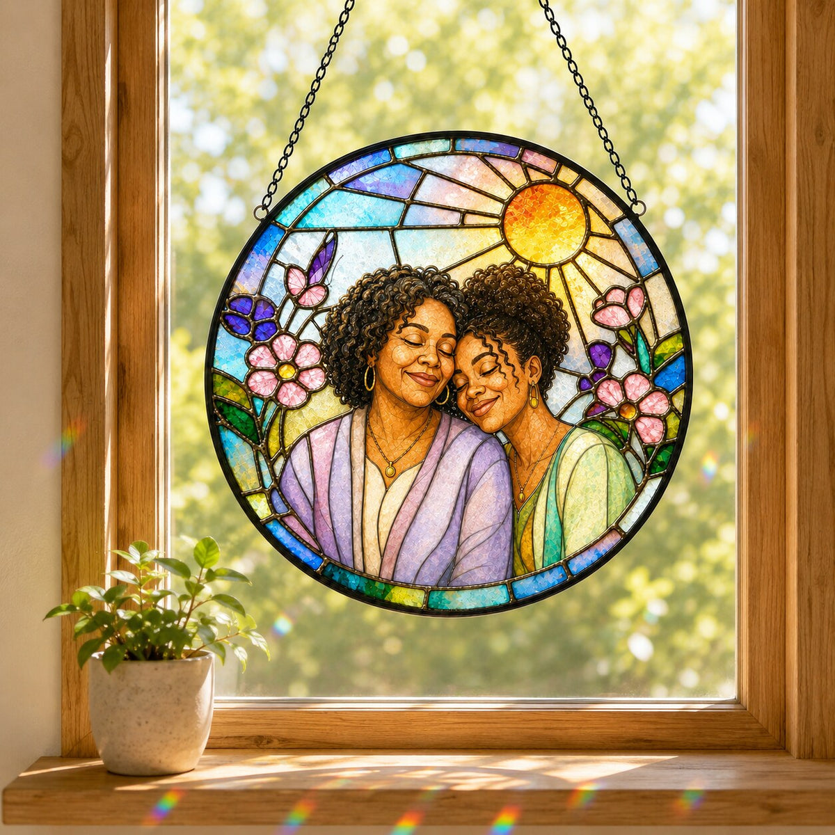 Personalized Blossom Sunrise Photo Stained Glass Suncatcher