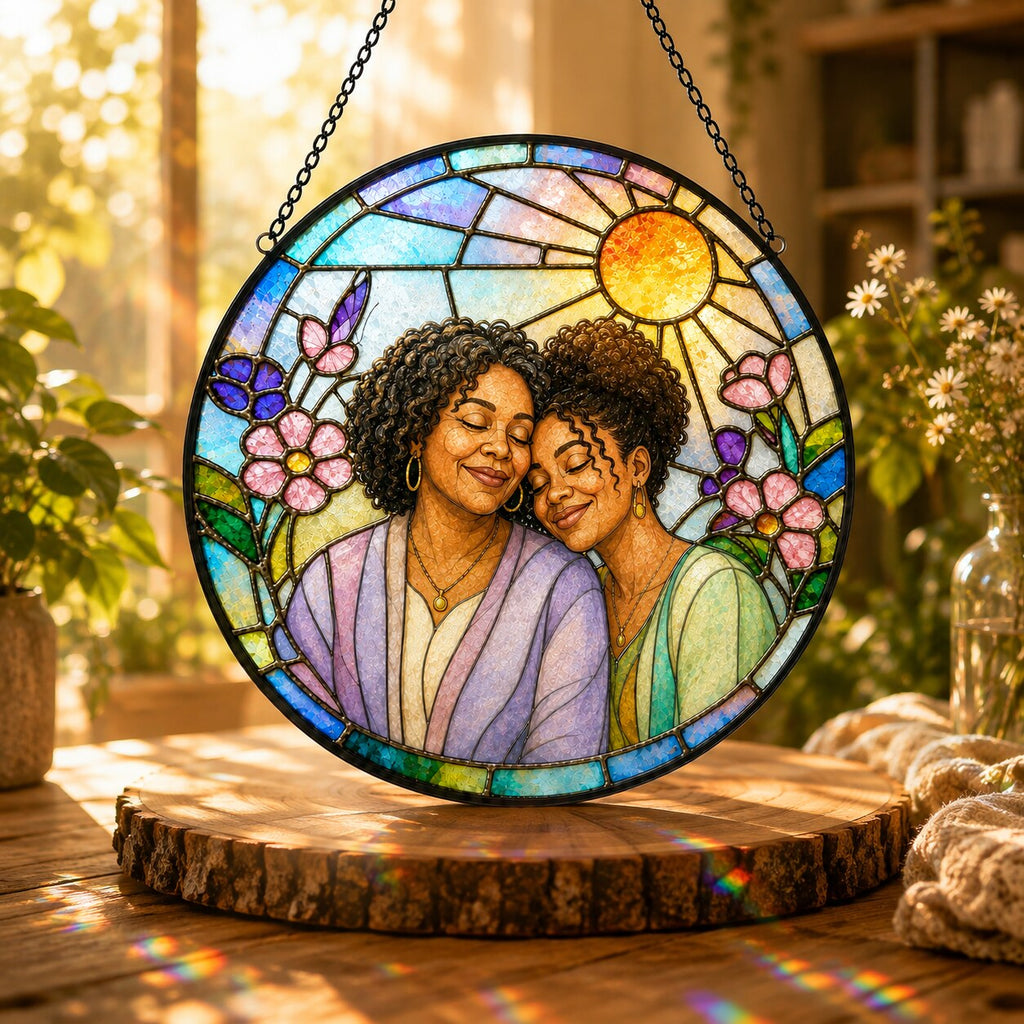Personalized Blossom Sunrise Photo Stained Glass Suncatcher